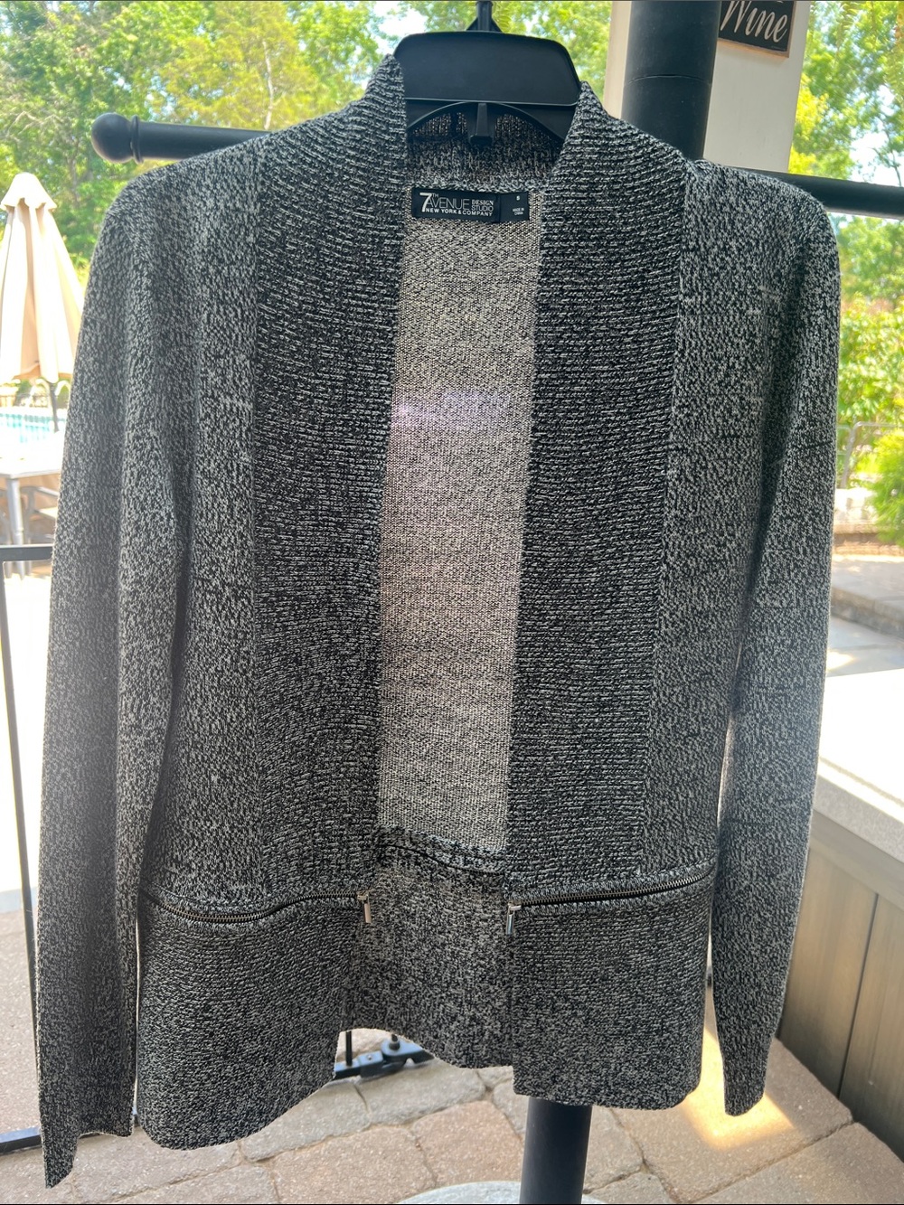 New York & Company Black and Gray Open-Front Knit Cardigan